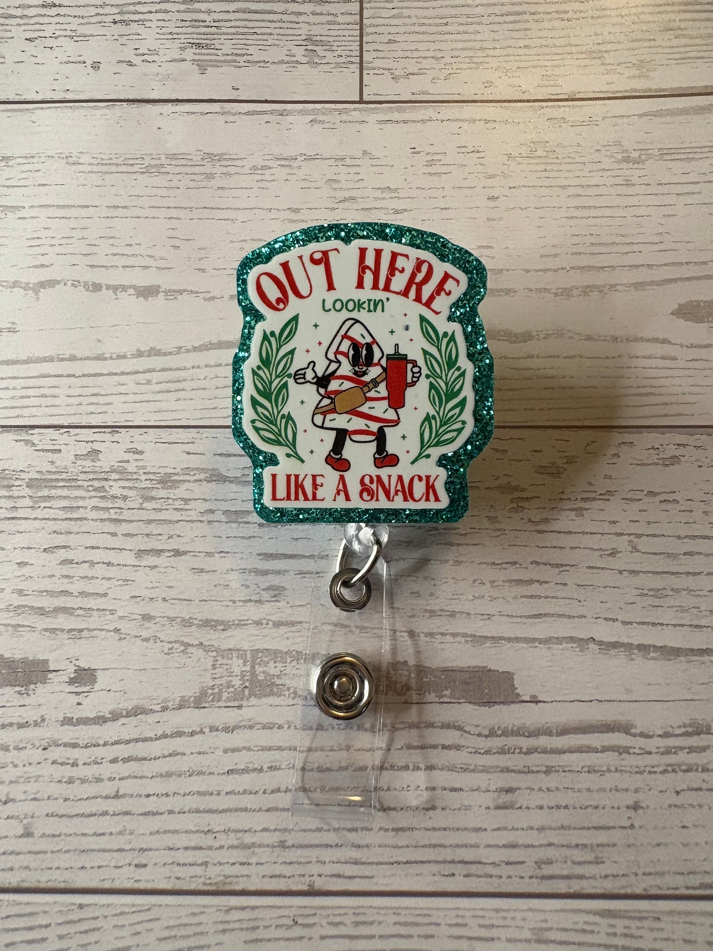 Out Here Lookin’ Like a Snack | Funny Glitter Badge Reel