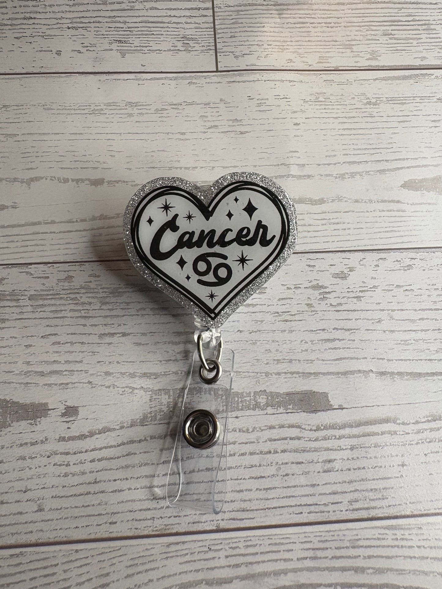 Cancer Zodiac Badge Reel – Heart Design ID Holder – Retractable Clip