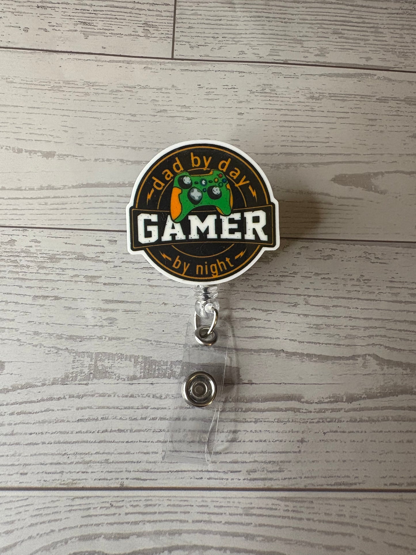 Dad by Day, Gamer by Night Badge Reel | Funny Dad ID Holder