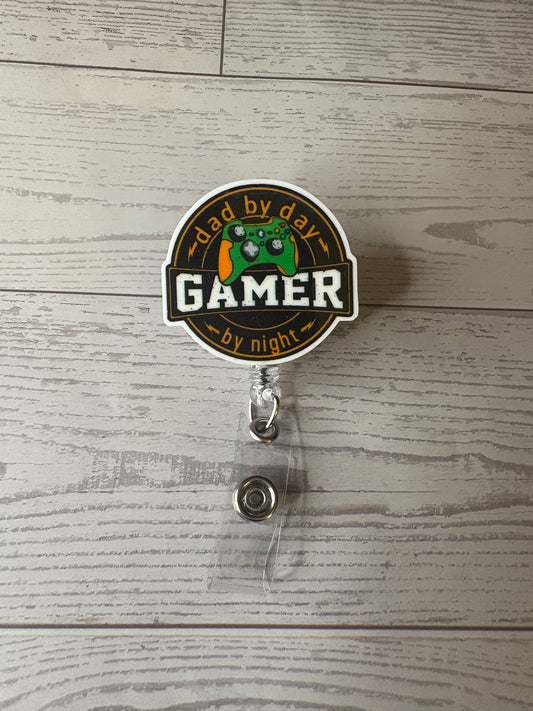 Dad by Day, Gamer by Night Badge Reel | Funny Dad ID Holder
