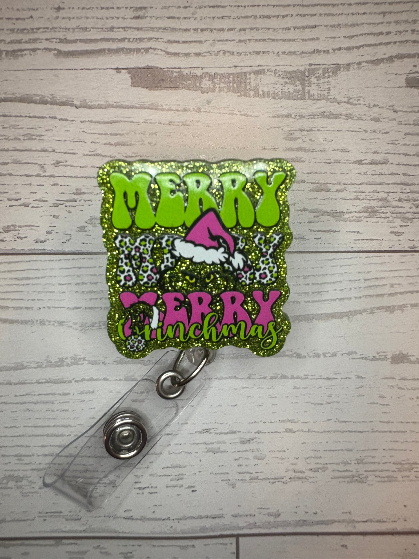 Merry Grinchmas Glitter Badge Reel