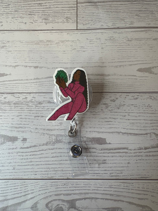 Money Spread Badge Reel | Pink Boss Babe ID Holder