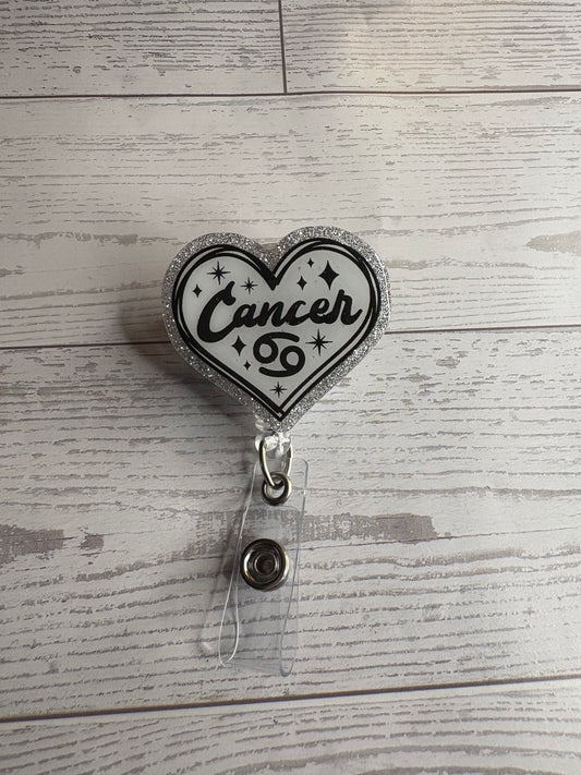 Cancer Zodiac Badge Reel – Heart Design ID Holder – Retractable Clip